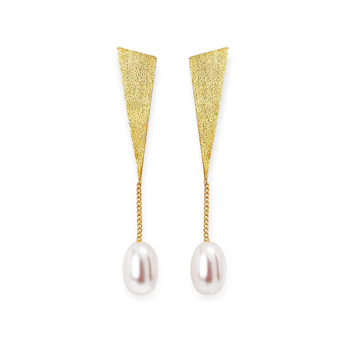 18 K Gold 925 Sterling Silver Geometric Pearl Drop Earrings – Elegant & Minimalist