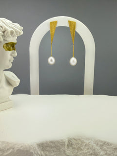 18 K Gold 925 Sterling Silver Geometric Pearl Drop Earrings – Elegant & Minimalist
