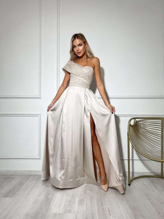 beige maxi dress- formal corset dress