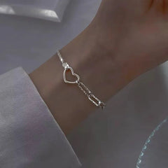925 Sterling Silver Heart Charm  Minimalist Bracelet