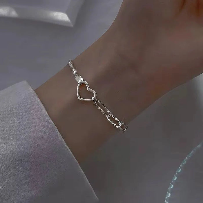 925 Sterling Silver Heart Charm  Minimalist Bracelet