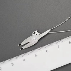 925 Sterling Silver Funny Cat Pendant  Playful Cat Lover Jewellery Gift