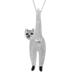 925 Sterling Silver Funny Cat Pendant  Playful Cat Lover Jewellery Gift
