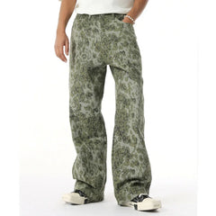 2025 Four Seasons Men's Youth Popular Multi color Pattern Camouflage Pants Basic Versatile Straight Wash Casual Cowboy Pants