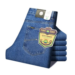 Men Business Jeans Classic Spring Autumn Male Cotton Straight Stretch Brand Denim Pants Summer Overalls Slim Fit Trousers 2021