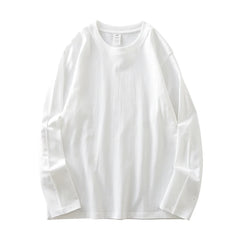 DUKEEN Men's 260G Long Sleeve T Shirts 2025 Spring Pure Cotton Solid Color Basic Crew-Neck Undershirt Men's Loose Tops 11 Color
