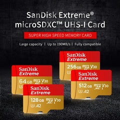 Sandisk Micro SD Card Original Extreme A2 V30 U3 SDXC Flash 32GB 64GB 128GB 256GB MicroSD Card 190MB/s TF Card for Phone Tablet