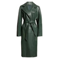 Women's Elegant Green Wrap Leather Coat
