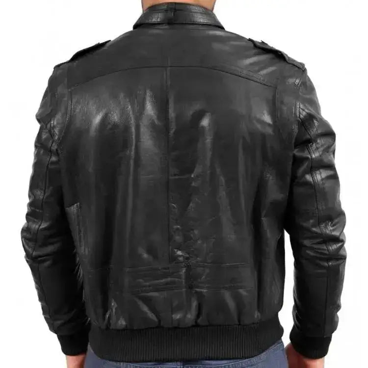 Mens Black Sheepskin Bomber Jacket
