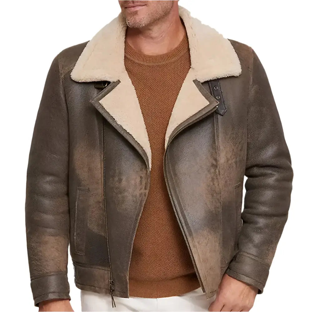Shearling Sheepskin Bomber Moto Jacket
